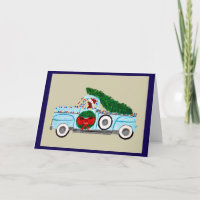 Basset Hound in Antique Pickup Truck at Christmas
