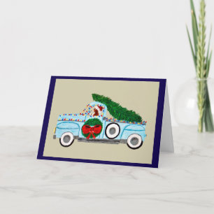 Basset Hound in Antique Pickup Truck at Christmas Invitation
