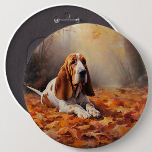 Basset Hound in Autumn Leaves Fall Inspire 6 Cm Round Badge
