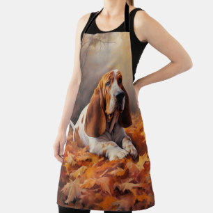 Basset Hound in Autumn Leaves Fall Inspire Apron