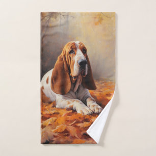 Basset Hound in Autumn Leaves Fall Inspire Bath Towel Set