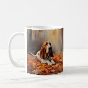 Basset Hound in Autumn Leaves Fall Inspire Coffee Mug