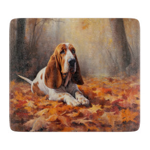 Basset Hound in Autumn Leaves Fall Inspire Cutting Board