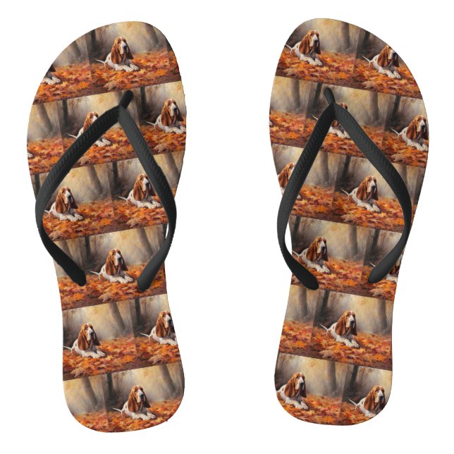 Basset Hound in Autumn Leaves Fall Inspire Flip Flops (Footbed)