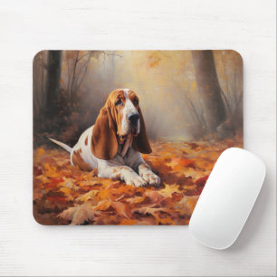 Basset Hound in Autumn Leaves Fall Inspire Mouse Mat