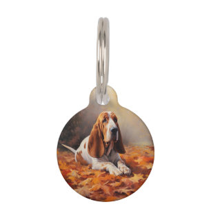 Basset Hound in Autumn Leaves Fall Inspire Pet Tag