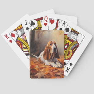 Basset Hound in Autumn Leaves Fall Inspire Playing Cards