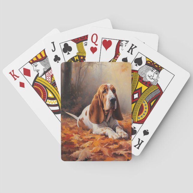 Basset Hound in Autumn Leaves Fall Inspire Playing Cards (Back)