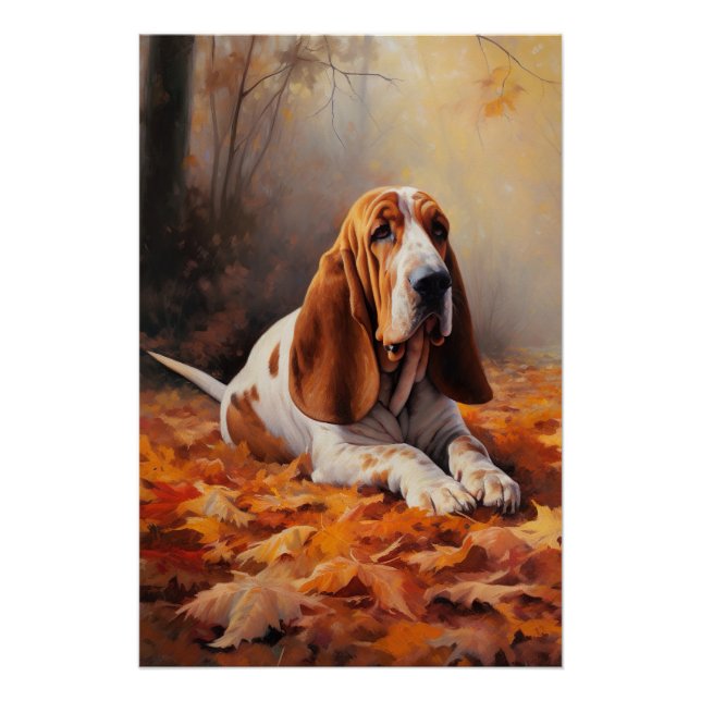Basset Hound in Autumn Leaves Fall Inspire Poster (Front)