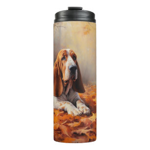 Basset Hound in Autumn Leaves Fall Inspire Thermal Tumbler
