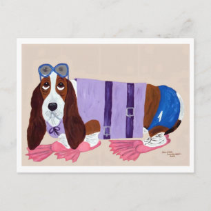 Basset Hound in Flippers Holiday Postcard