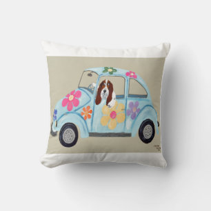 Basset Hound in Hippie Car Cushion