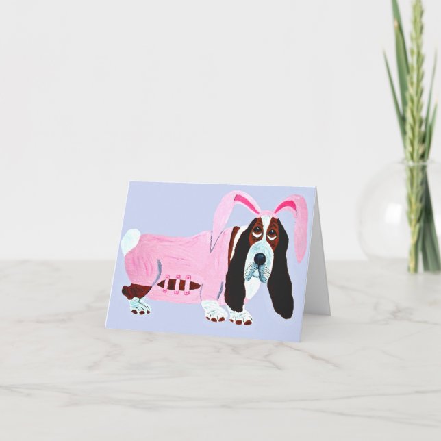 Basset Hound In Pink Bunny Suit Card (Front)
