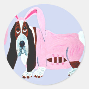 Basset Hound In Pink Bunny Suit Classic Round Sticker