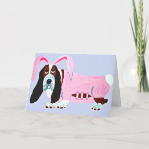 Basset Hound In Pink Bunny Suit Holiday Card