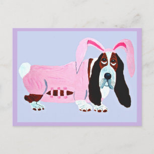 Basset Hound In Pink Bunny Suit Postcard