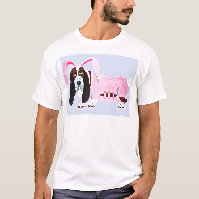 Basset Hound In Pink Bunny Suit T-Shirt (Front)