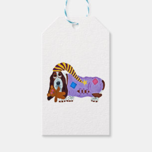 Basset Hound in PJs with teddy bear Gift Tags