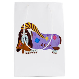 Basset Hound in PJs with teddy bear Medium Gift Bag