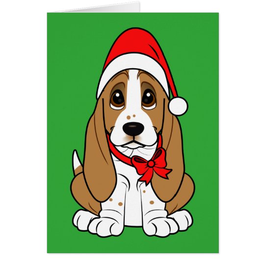 Basset Hound in Santa Hat at Christmas Card