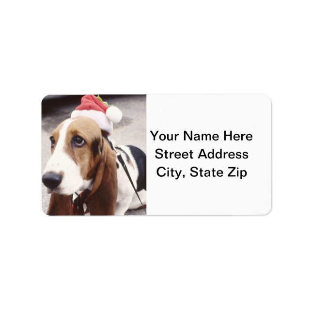 Basset Hound in Santa Hat Label (Front)
