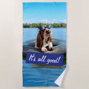 Basset Hound In Sunglasses Beach Towel