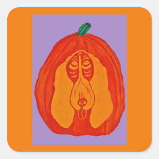 Basset Hound Jack-O-Lantern Square Sticker