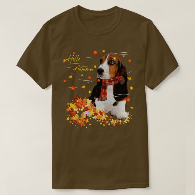 Basset Hound Leaf Fall Hello Autumn For Dog Lover  T-Shirt (Design Front)