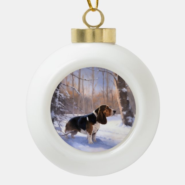 Basset Hound Let It Snow Christmas Ceramic Ball Christmas Ornament (Front)