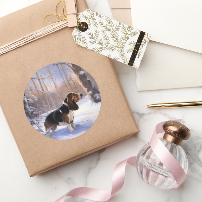 Basset Hound Let It Snow Christmas Classic Round Sticker (Gifting)