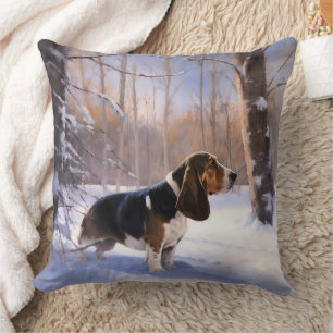 Basset Hound Let It Snow Christmas Cushion