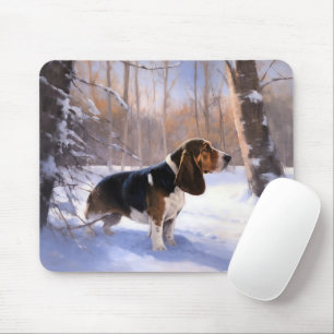 Basset Hound Let It Snow Christmas Mouse Mat