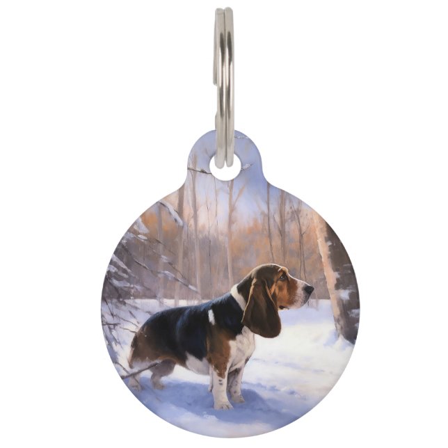 Basset Hound Let It Snow Christmas Pet Tag (Front)