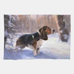 Basset Hound Let It Snow Christmas Tea Towel