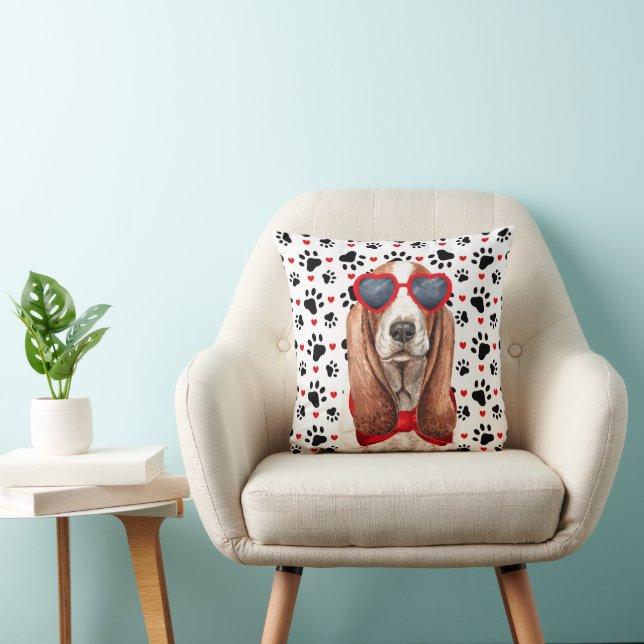 Basset Hound Love and Paw Prints Dog Lover Cushion (Chair)