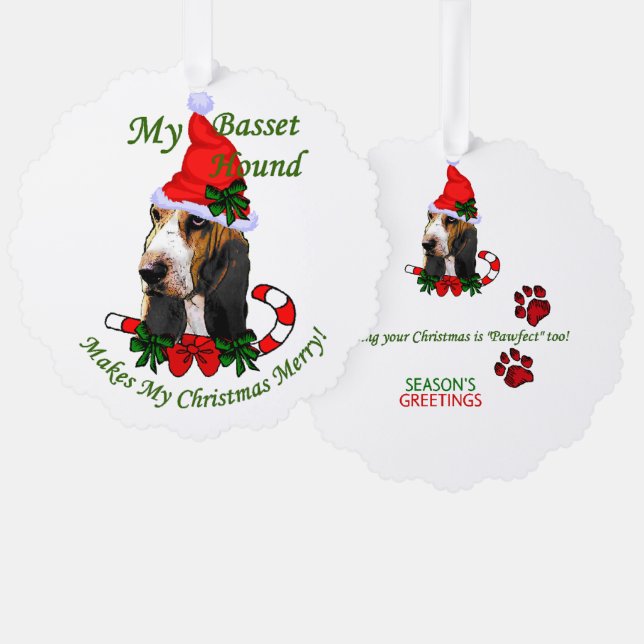 Basset Hound Lovers Christmas Tree Decoration Card (Front/Back)