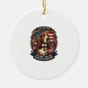 Basset Hound Loyalty Honour Dog American Flag Shie Ceramic Tree Decoration