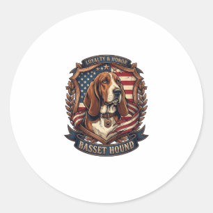 Basset Hound Loyalty Honour Dog American Flag Shie Classic Round Sticker
