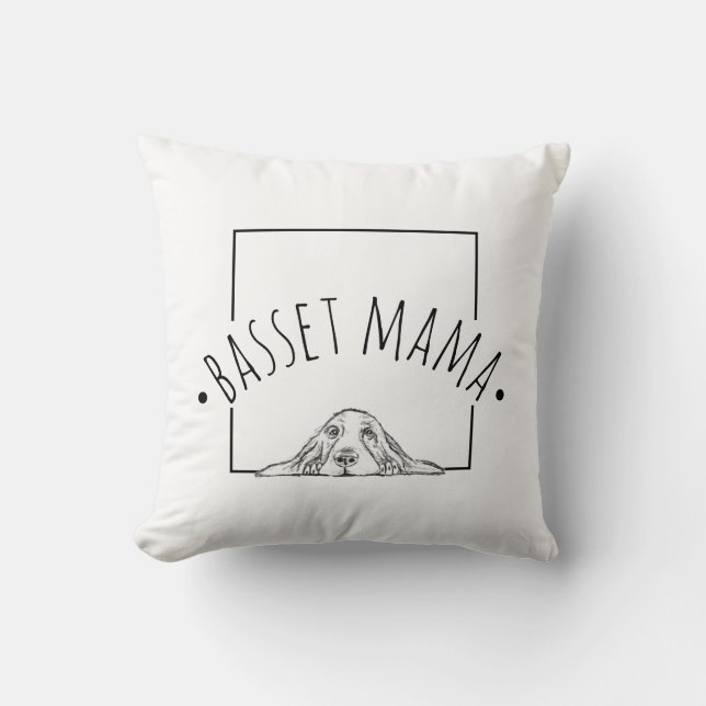 basset hound mama black white simple puppy eyes  cushion (Front)