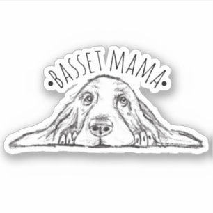 basset hound mama hand drawn black white simple