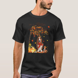Basset Hound Maple Tree Thanksgiving Day Cute Dog  T-Shirt