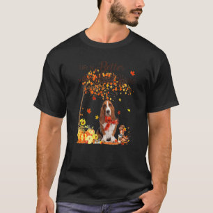 Basset Hound Maple Tree Thanksgiving Day Cute Dog  T-Shirt