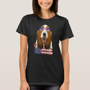 Basset Hound Merica 4th Of July American Flag Usa T-Shirt