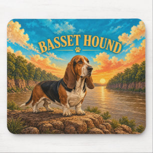 Basset Hound, Mississippi Bluff Vintage Watercolor Mouse Mat