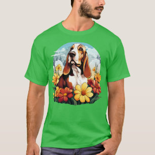 Basset Hound Mountain Flower Cute Colourful Puppy  T-Shirt