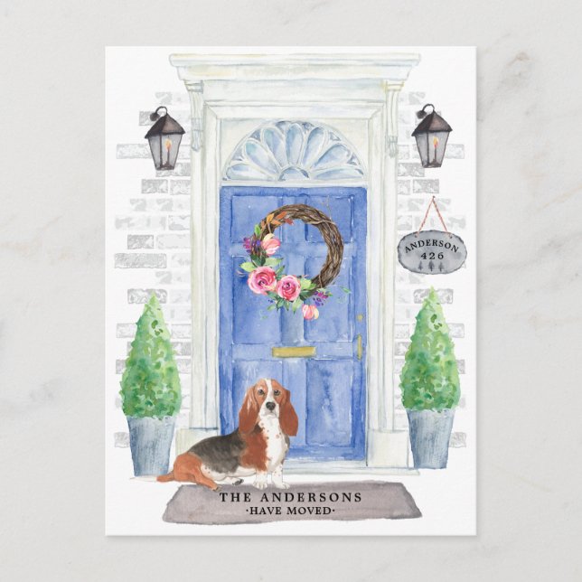 Basset Hound Moving Announcement Postcard (Front)