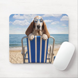 Basset Hound on Beach Chair Mouse Mat