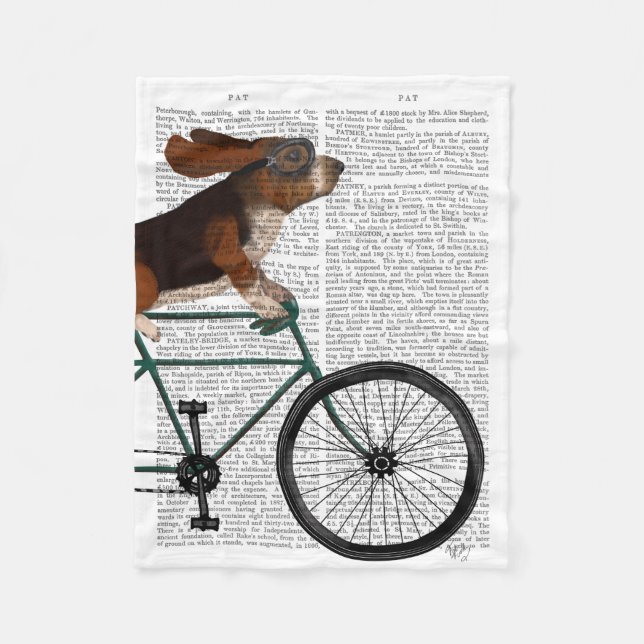 Basset Hound on Bicycle Fleece Blanket (Front)