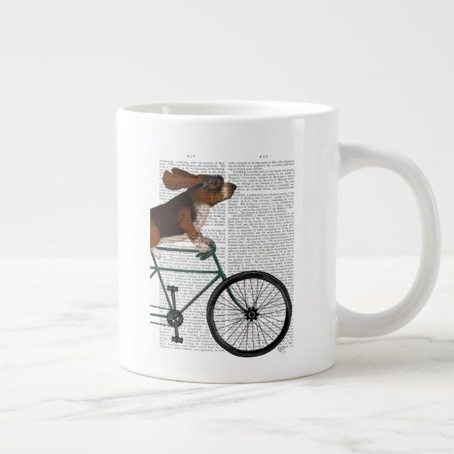 Basset Hound on Bicycle Large Coffee Mug (Right)