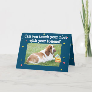 Basset Hound on Funny Birthday Card w/Cake & Nose